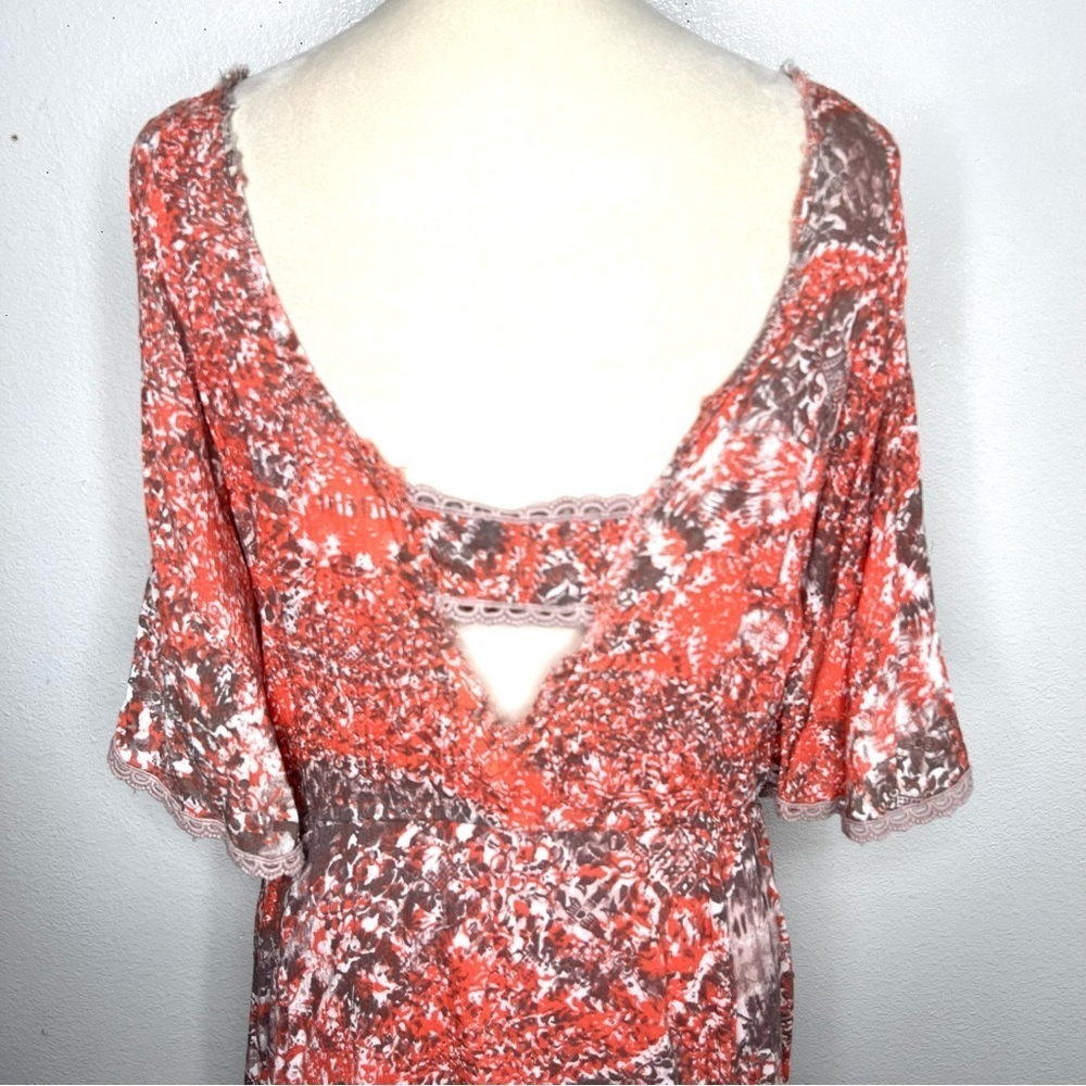 FREE PEOPLE Love Birds Mini Dress Paisley Cold Shoulder Orange Boho Size Medium - Picture 9 of 16